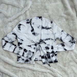 Garage Tie-Dye Ribbed Knit Cardigan | Monochrome Y2K Grunge Vibes Size Small